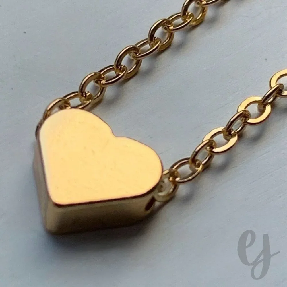 Gold Tone Heart Bead Pendant Necklace for Teens